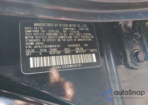 2019 Nissan Rogue Sport Sv from USA, damaged, VIN JN1BJ1CR2KW348181